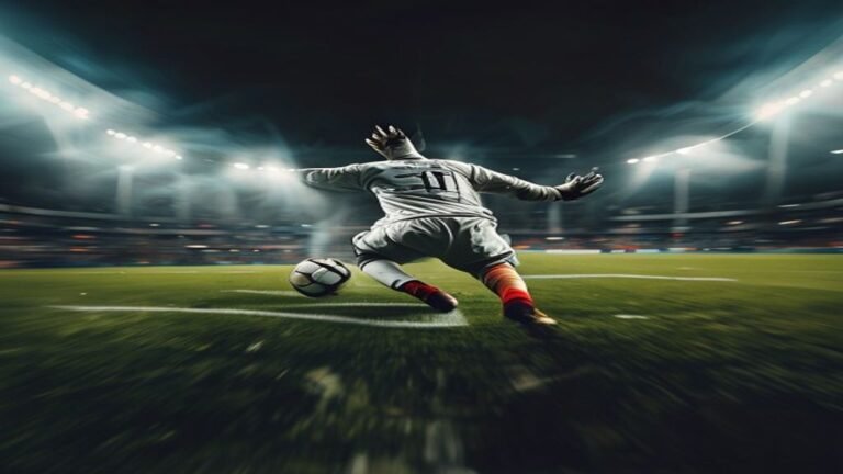 Image éditoriale d'un gardien de but effectuant un arrêt spectaculaire lors d'un match de football, soulignant son agilité et sa concentration.