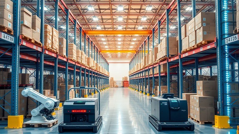 Un centre logistique d'Action, moderne et bien organisé, illustrant l'efficacité de sa chaîne d'approvisionnement pour maintenir des prix bas.