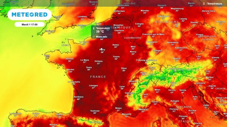 Carte météorologique d'un dôme de chaleur sur l'Europe.