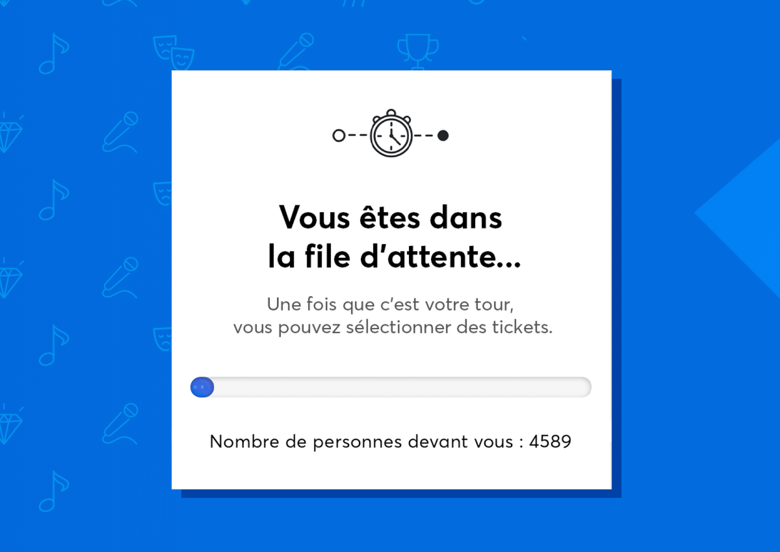 Écran de file d'attente virtuelle de billetterie en ligne