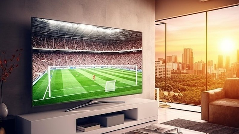 Match de football diffusé en direct sur un écran de télévision