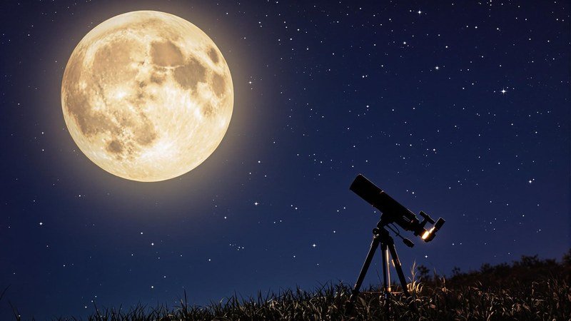 Personne observant la lune avec un télescope