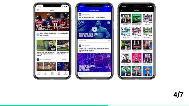 Interface de l'application mobile RMC Sport
