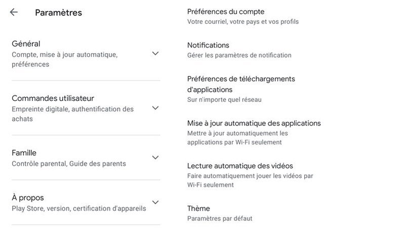 Menu gérer les applications du Google Play Store