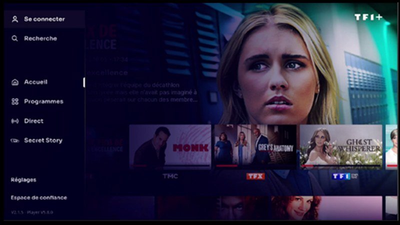 Interface de la plateforme de streaming TF1+