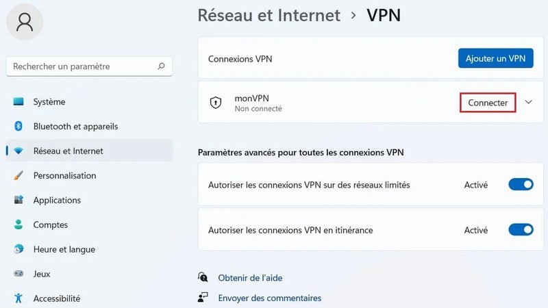 Interface de logiciel VPN avec choix de localisation
