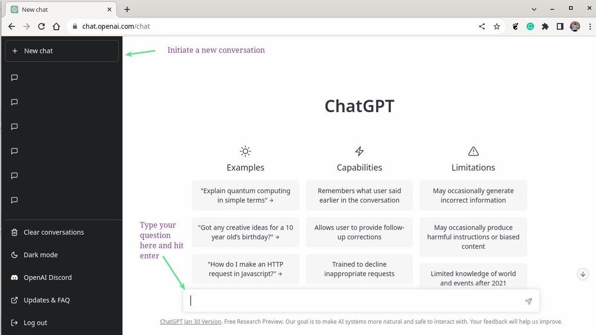 Interface utilisateur de la plateforme ChatGPT