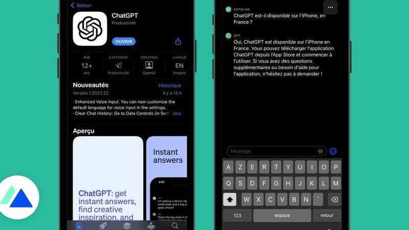 Utilisation de l'application mobile ChatGPT sur smartphone