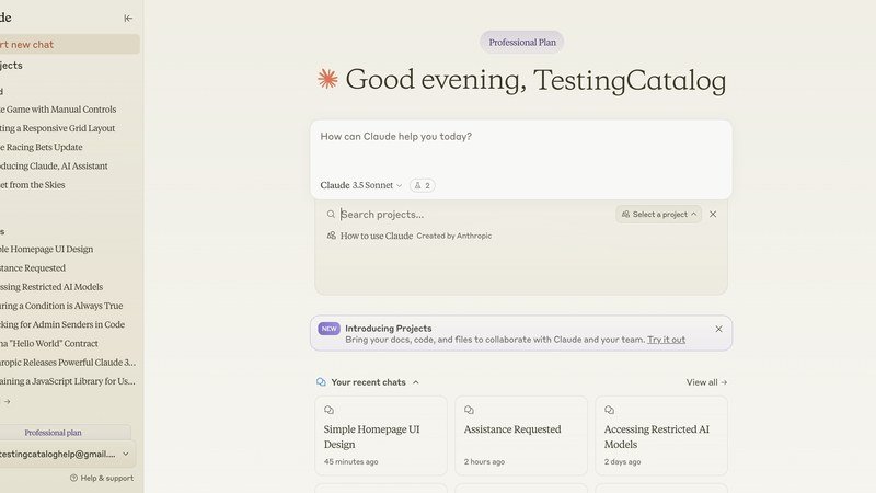 Capture d'écran de l'interface utilisateur de Claude AI