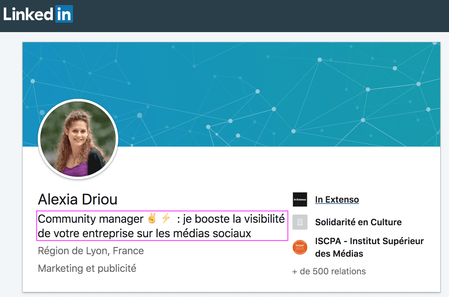 Interface de profil professionnel sur le réseau social LinkedIn